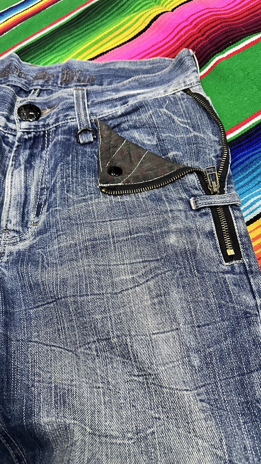 Japanese Brand 💥 Double Waist💥 skuLl Denim Blow By Blue Crazy Mudwash💥 Size US 30 / EU 46 - 8 Thumbnail