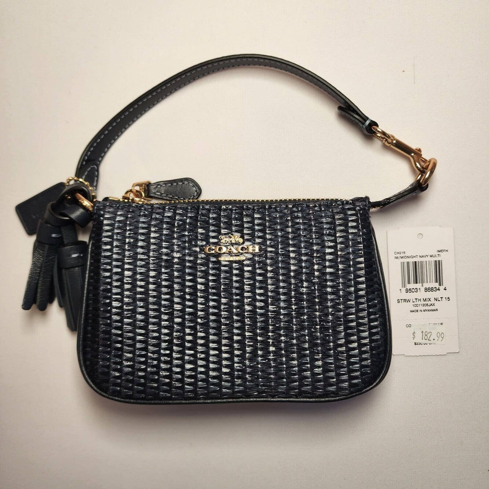 Coach CH215 Straw Leather Nolita 15 Wristlet Midnight Navy