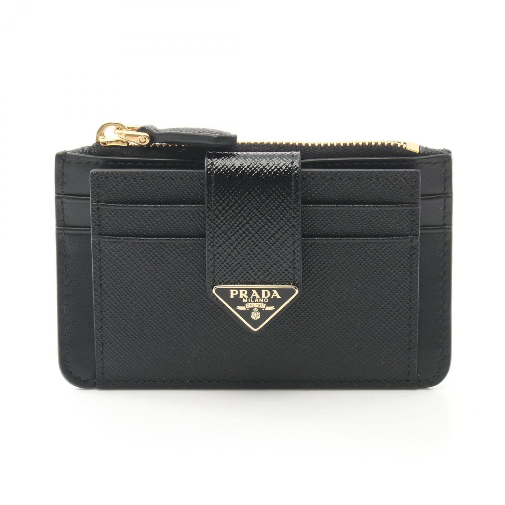 Prada Saffiano Tab Lu Coin Purse Leather Black, Women's