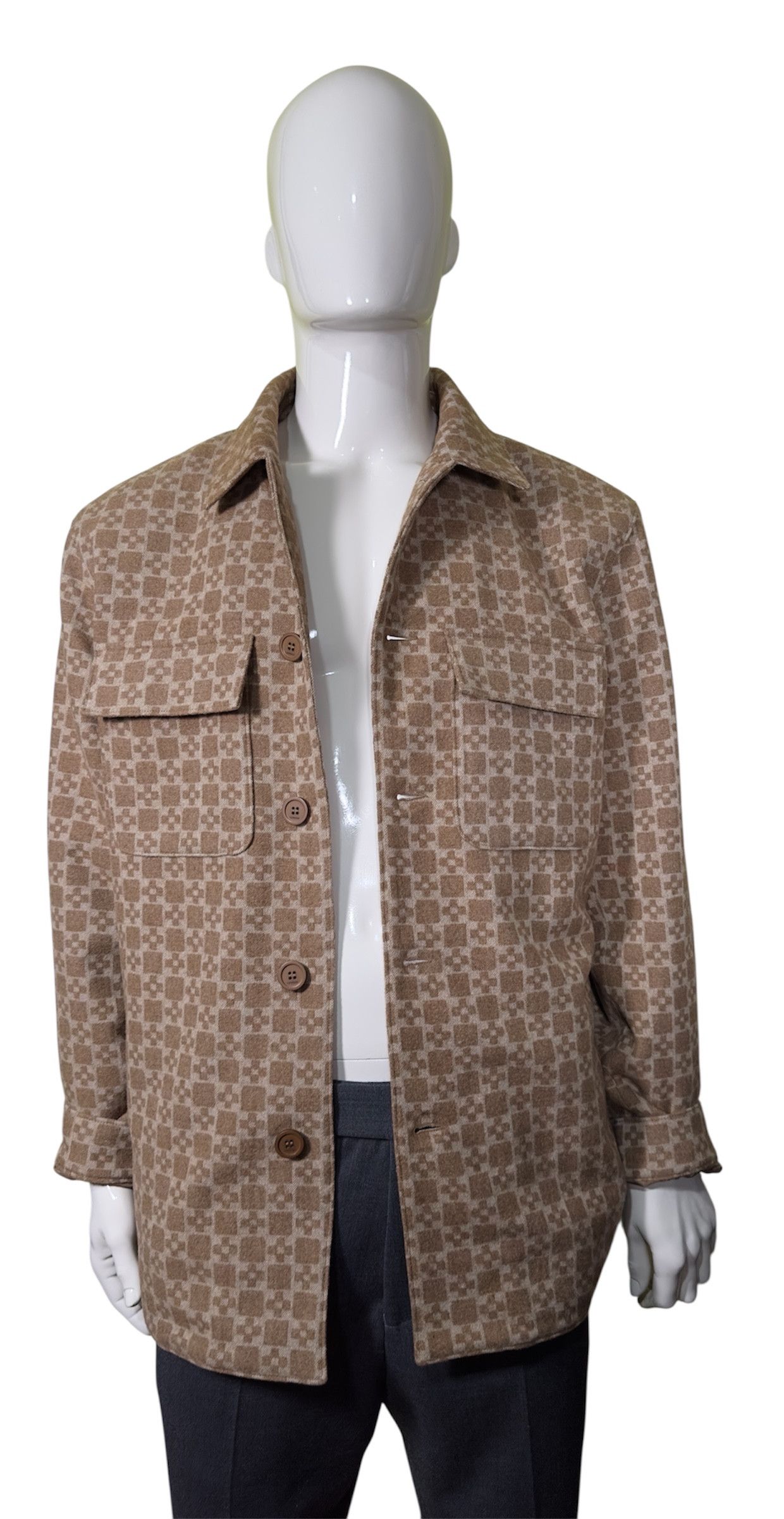 Sandro Square Cross jacquard overshirt in Camel Size US M / EU 48-50 / 2 - 5 Thumbnail