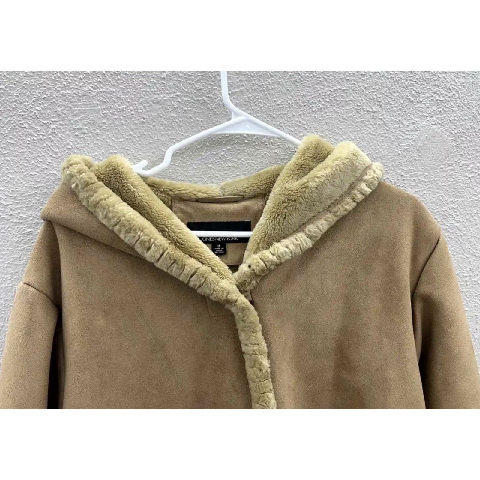 Jones New York Womens Jones New York Coat Brown Hooded Faux Leather Heavy Button Up M Size M / US 6-8 / IT 42-44 - 2 Thumbnail