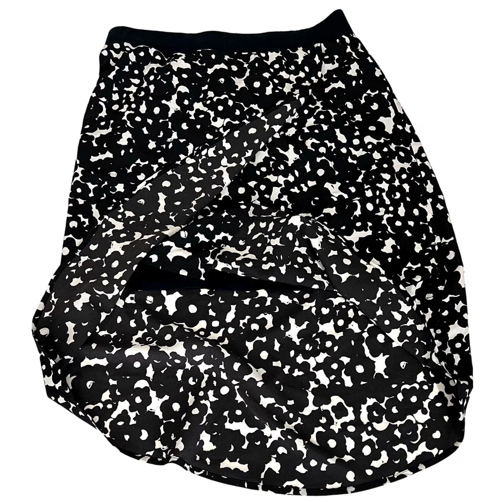 Vintage Cabi Dixon Reina Skirt Black White Floral High Low Hem Faux Wrap Pull-On M Women Knee Length Size 32" / US 10 / IT 46 - 4 Thumbnail