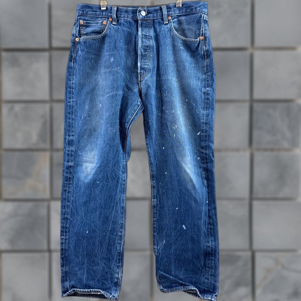 Levi's Levi's 501 Jeans Men 34x30 Blue Button Fly Pant Faded Painted Workwear (Tag36x32) Casual Straight 34x30 Men Blue Jeans Size US 36 / EU 52 - 1 Thumbnail