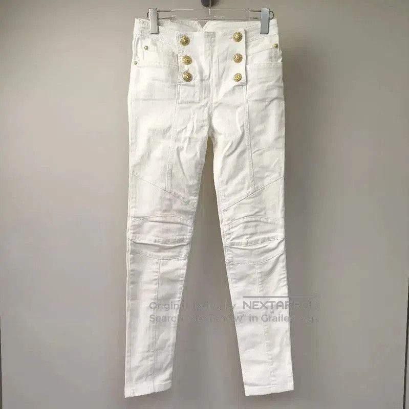 Balmain Balmain White Cotton Women's Denim Pants . Size 22" - 1 Thumbnail