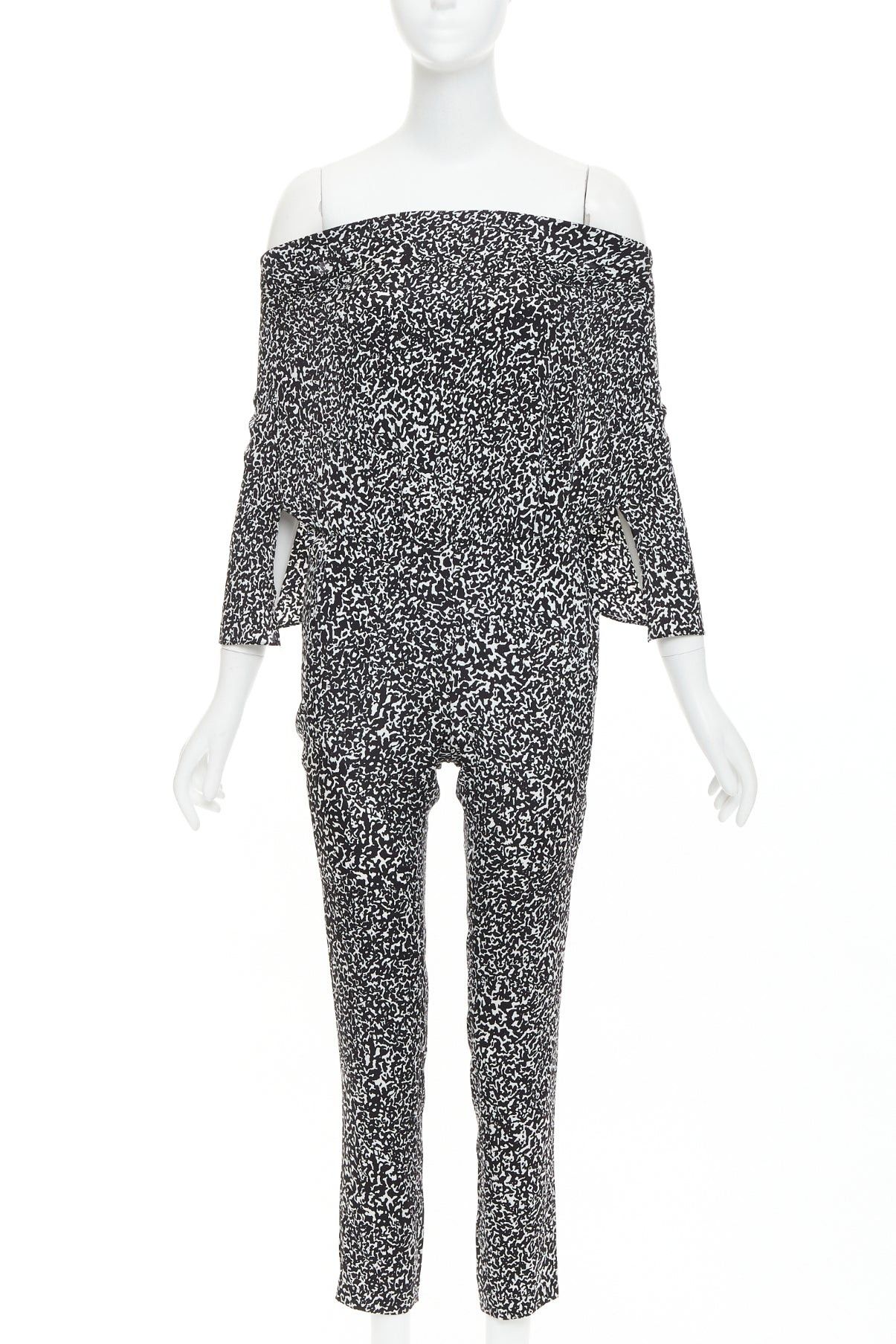 DEREK LAM 10 CROSBY black white silk blend geometric printed strapless jumpsuit US0 XS