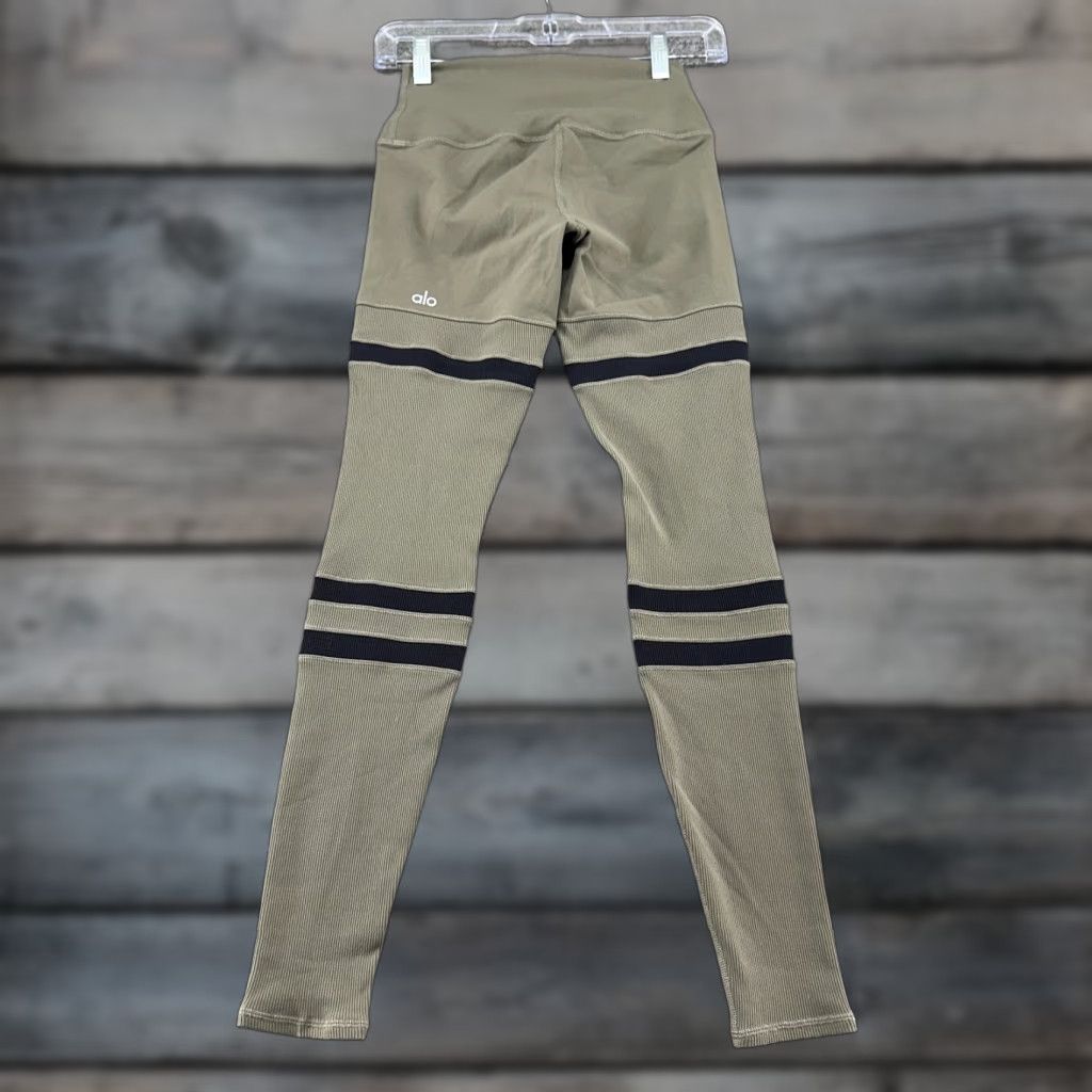 Alo ALO Leggings Womens XS Black High Waist Legit Ribbed Sporty Yoga Olive Leggings Compression Ankle 27in XS Womens Black Size 42" / US 20 - 1 Thumbnail