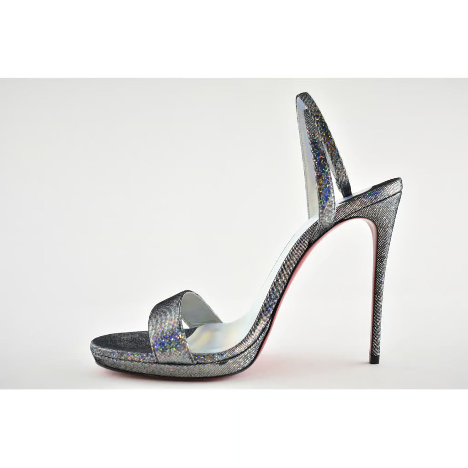 Christian Louboutin Loubi Queen 120 Silver Disco Ankle Strap Sandal Heel Pump 38 Size US 8 / IT 38 - 9 Thumbnail