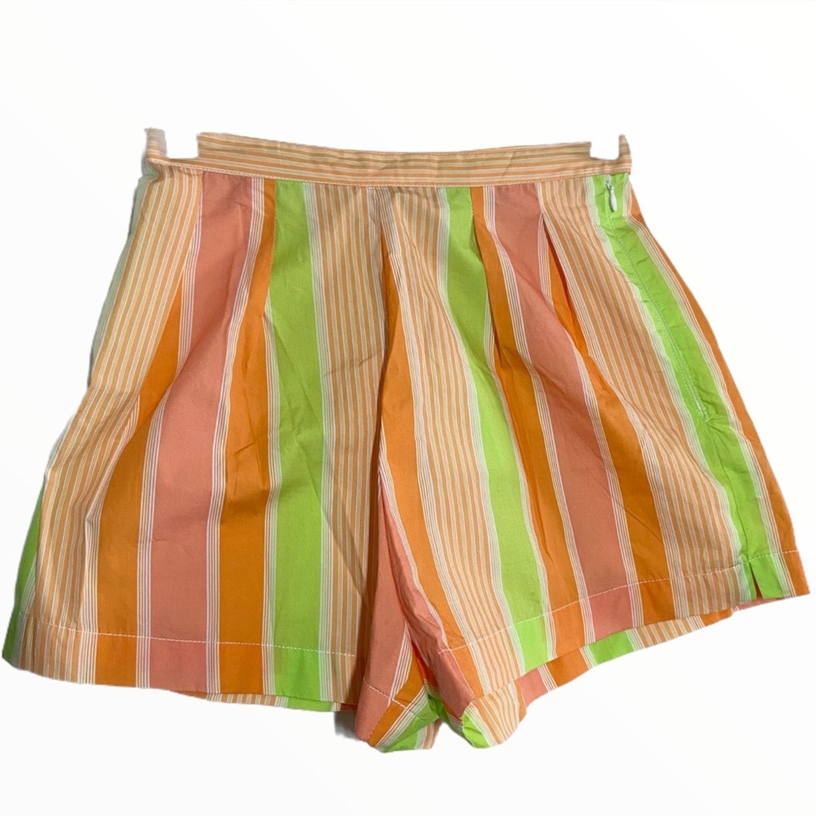 image of Posse Shorts Striped 100% Cotton Corral Lime Green NWT Small in Orange, Women's (Size 28)