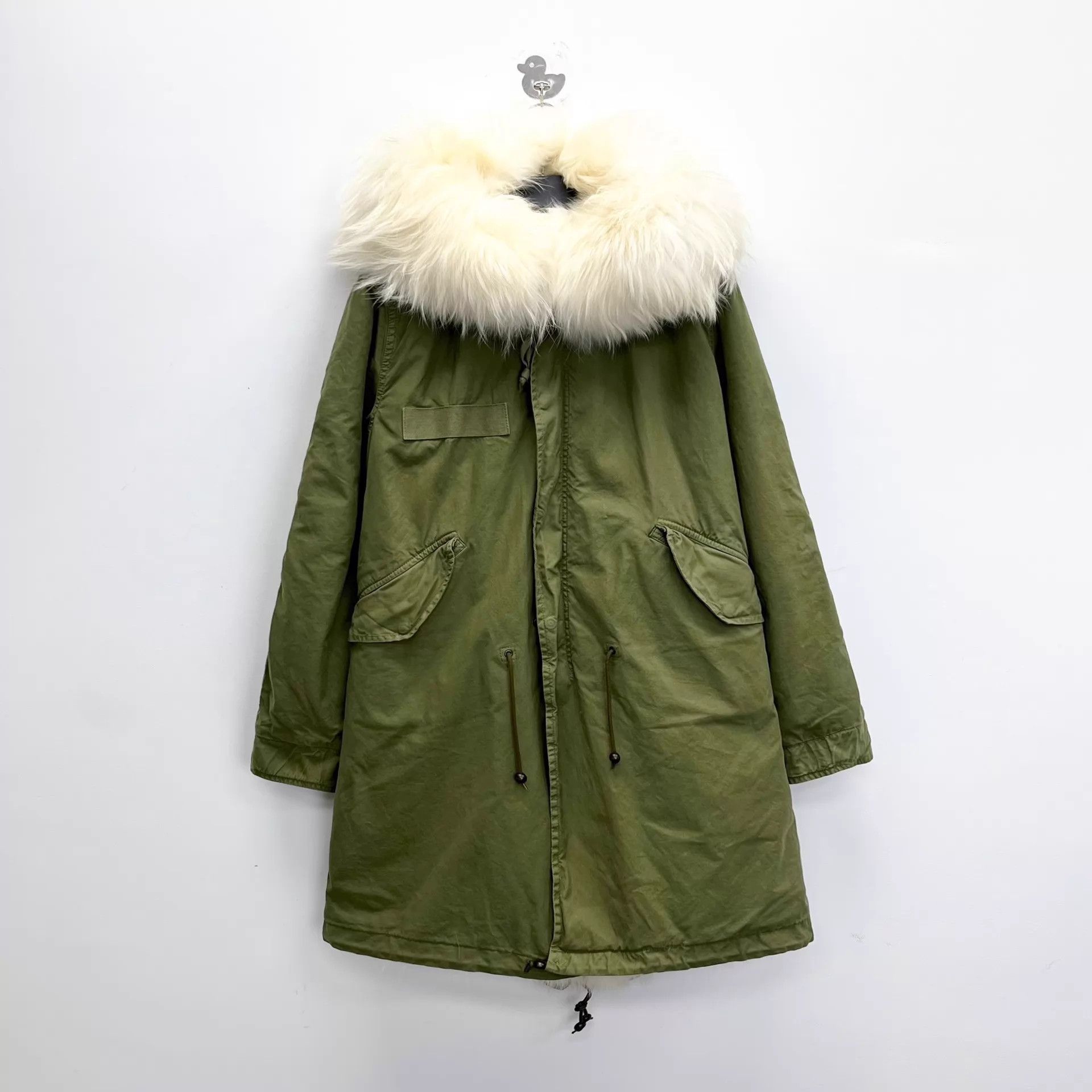 MR & MRS ITALY Mr&Mrs Military Green White Mink Fur Collar Coat OS/XS Size XS / US 0-2 / IT 36-38 - 1 Thumbnail