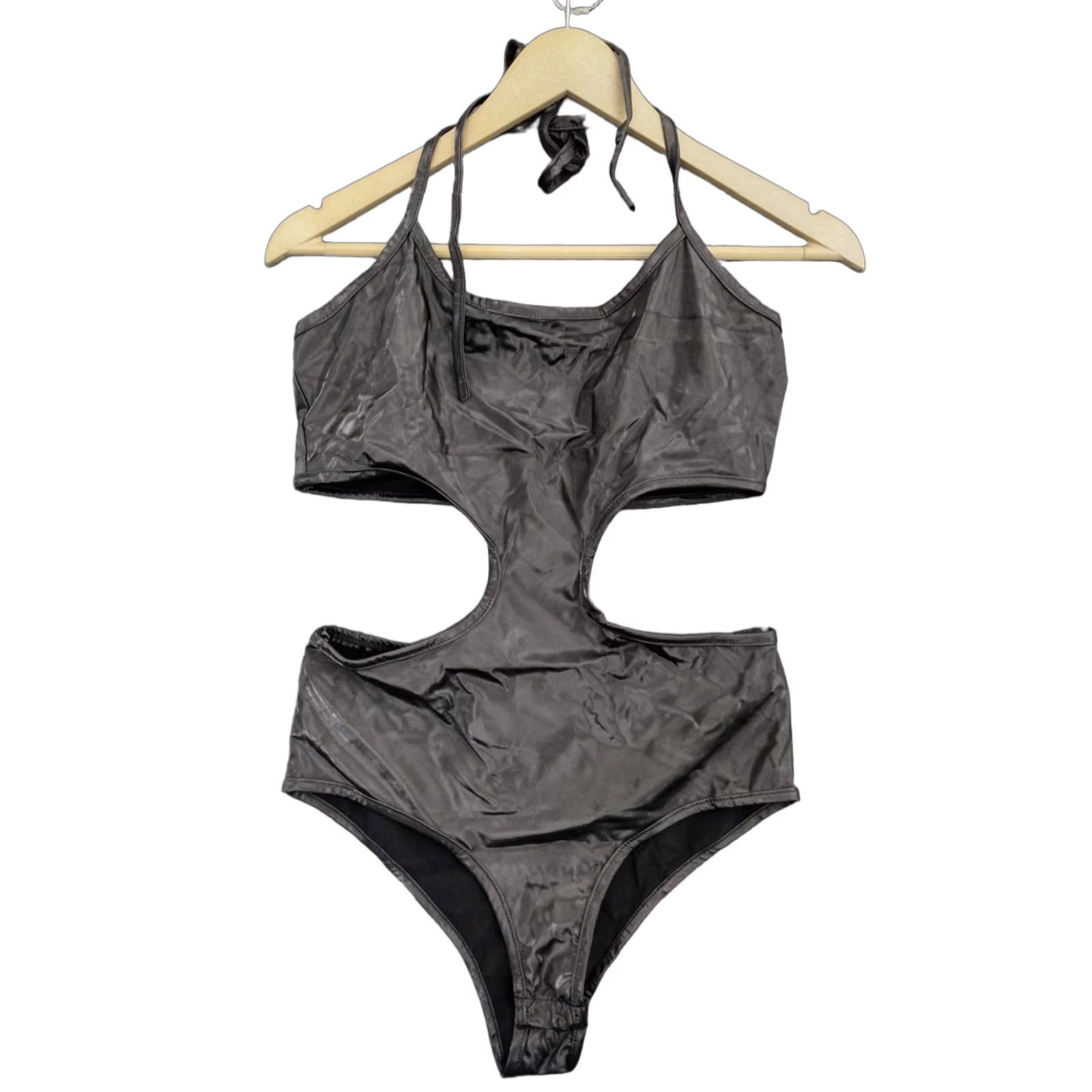 Vintage Codigo Women's One Piece Swimsuit Black Faux Leather Cut Out Sides Size M Size ONE SIZE - 1 Thumbnail