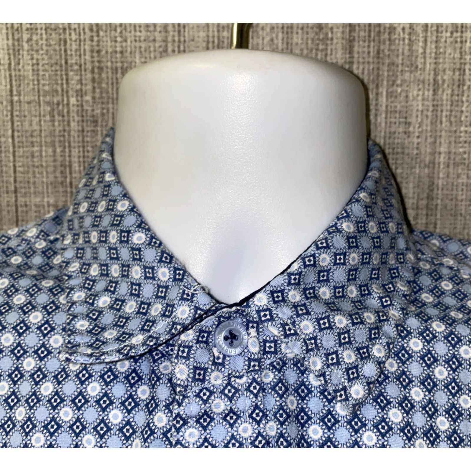 English Laundry English Laundry Shirt Long Sleeve Button-Up Mens M Blue/White Geometric Pattern Cotton Button Front Collared Regular Vintage No Size US M / EU 48-50 / 2 - 3 Thumbnail