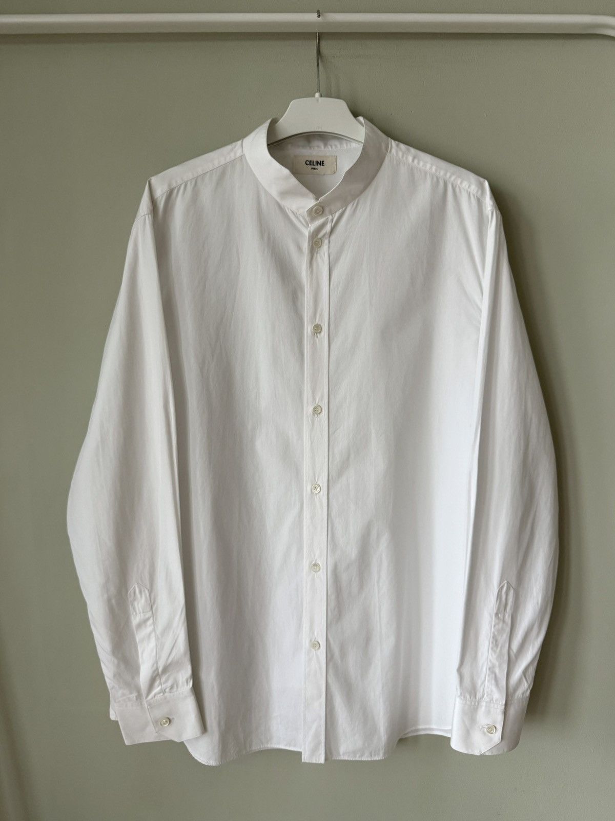 Celine Celine blade mandarin stand up collar white poplin shirt Size US XL / EU 56 / 4 - 1 Thumbnail