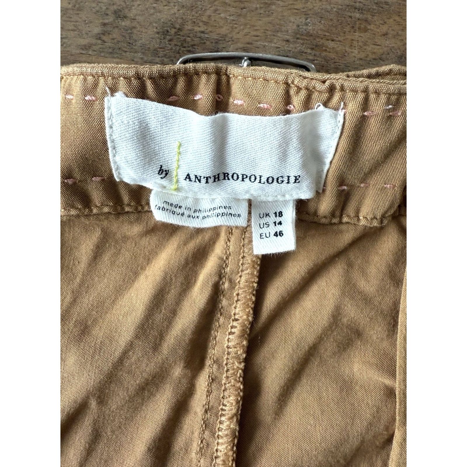 Anthropologie VINTAGE Anthropologie Wide Leg Pants Womens 14 US Tan Relaxed High Rise Cinch Back Size 36" / US 14 / IT 50 - 3 Thumbnail