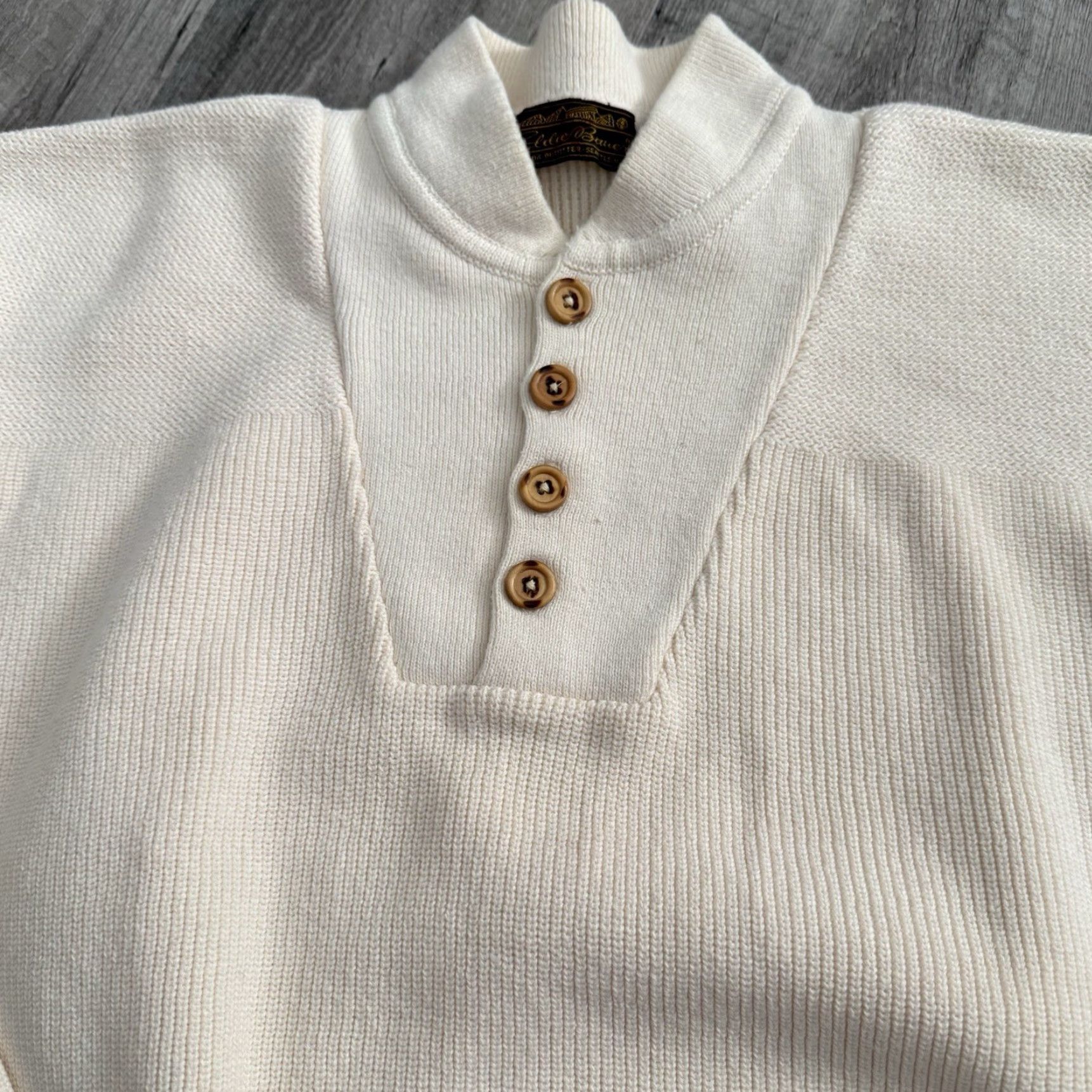 Eddie Bauer VINTAGE Eddie Bauer Sweater Mens XLT Tall Beige Henley Fisherman 100% Cotton Knit Button Ribbed Knit Not Frayed? Size US XL / EU 56 / 4 - 3 Thumbnail