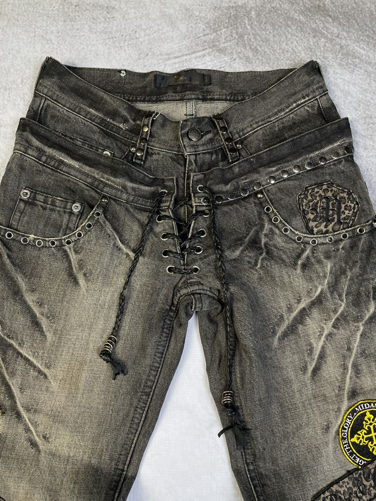 Tornado Mart 2000s Midas Vkei Style Lace Up Double Waist Flare Jeans Size US 29 - 3 Thumbnail