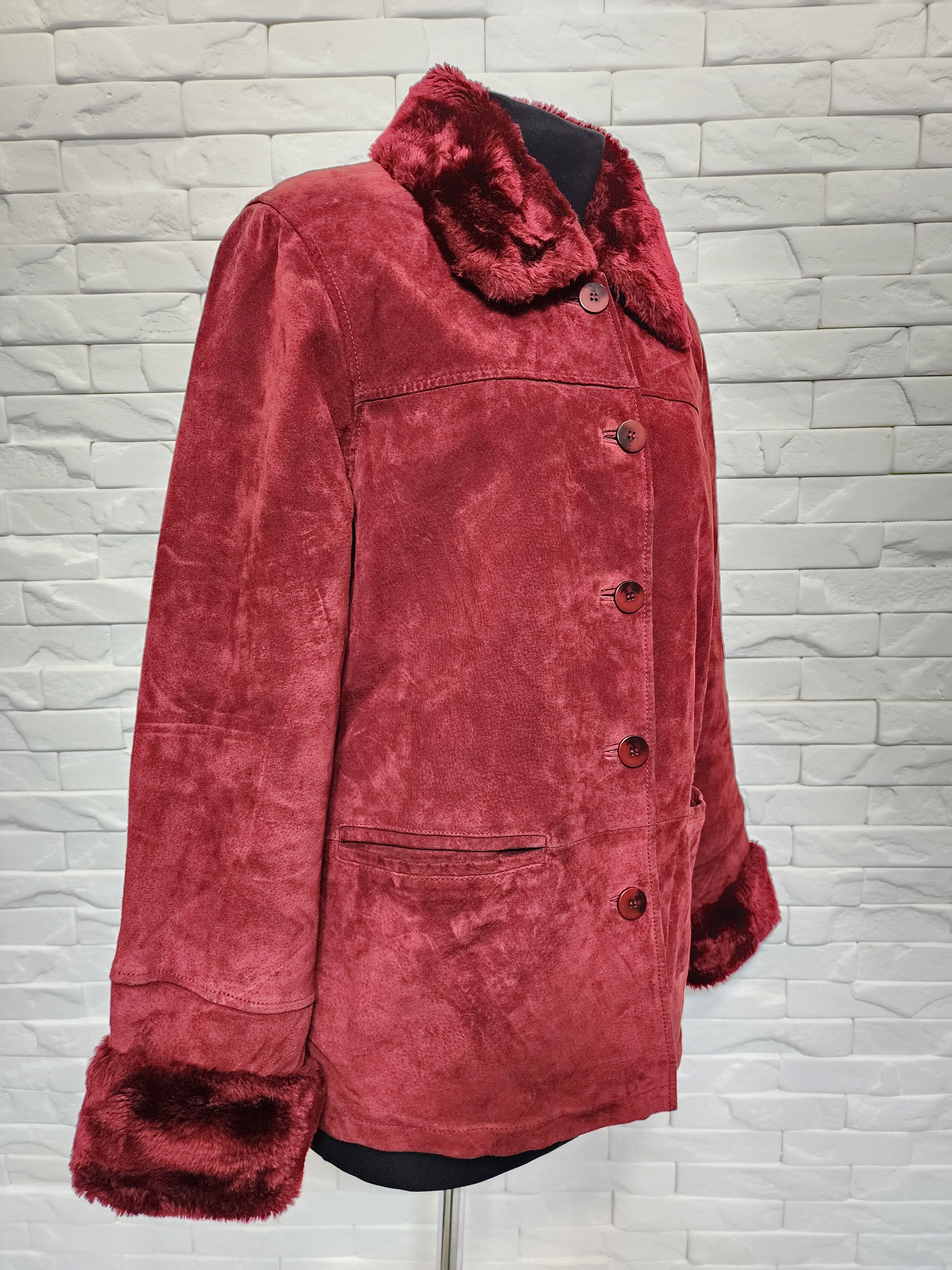 Genuine Leather Red Leather Jacket: Women's Button-Up Genuine Suede Coat Size XL / US 12-14 / IT 48-50 - 4 Thumbnail
