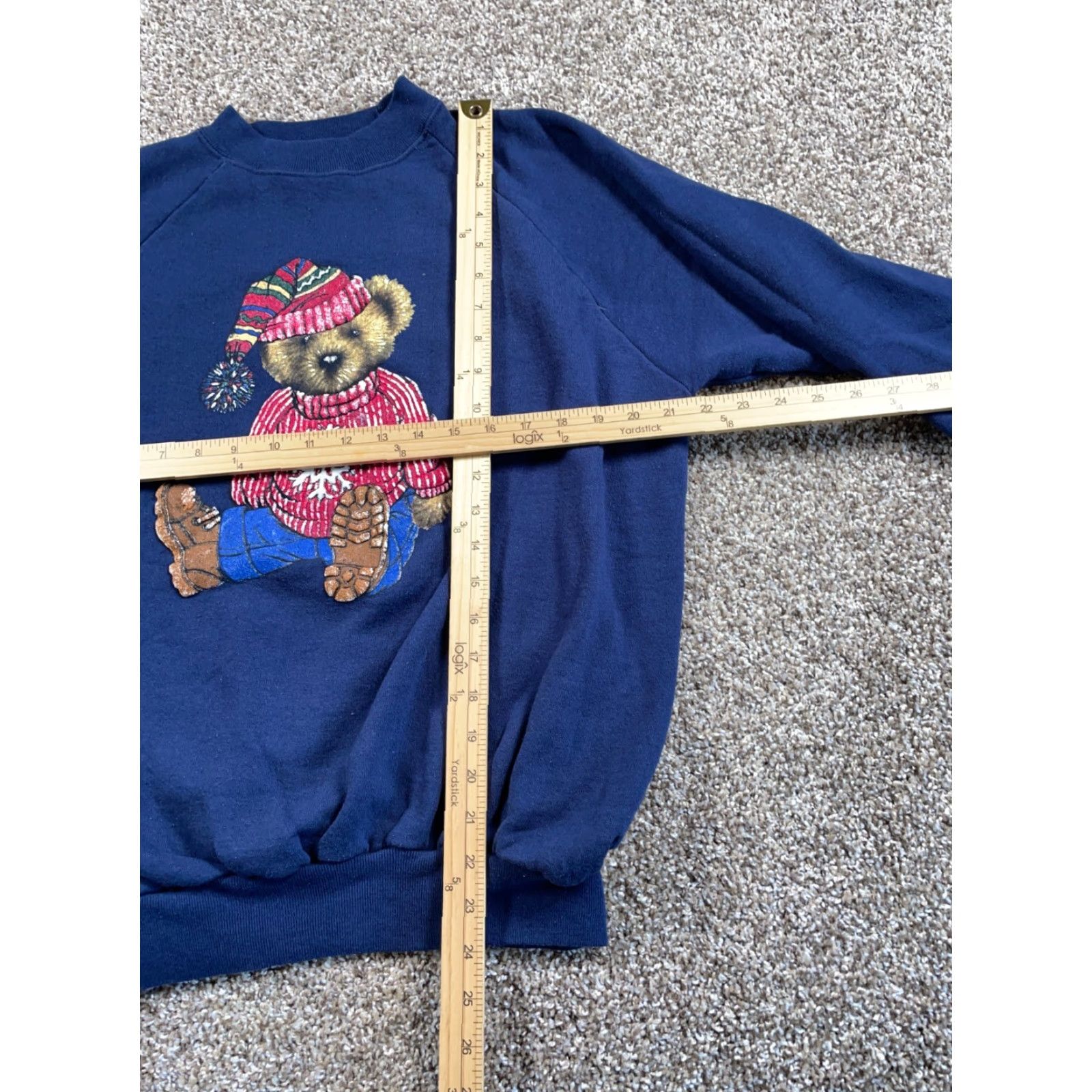 Hanes VTG 90s Winter Teddy Bear Motif Sweatshirt Adult Large Blue Raglan Sleeves 50/50 Size US L / EU 52-54 / 3 - 6 Thumbnail