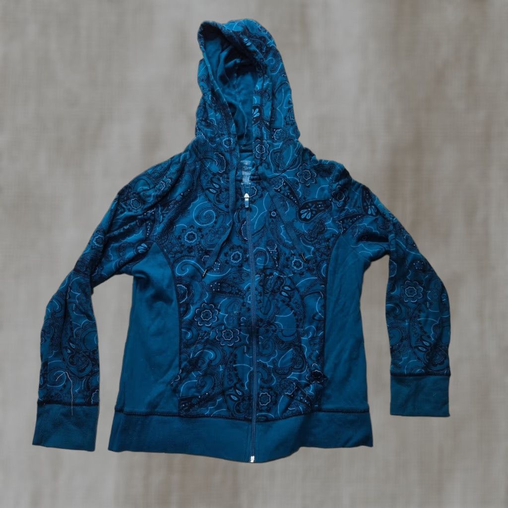 Vintage Danskin Now Blue Paisley Full Zip Sweater Women L Size L / US 10 / IT 46 - 1 Thumbnail