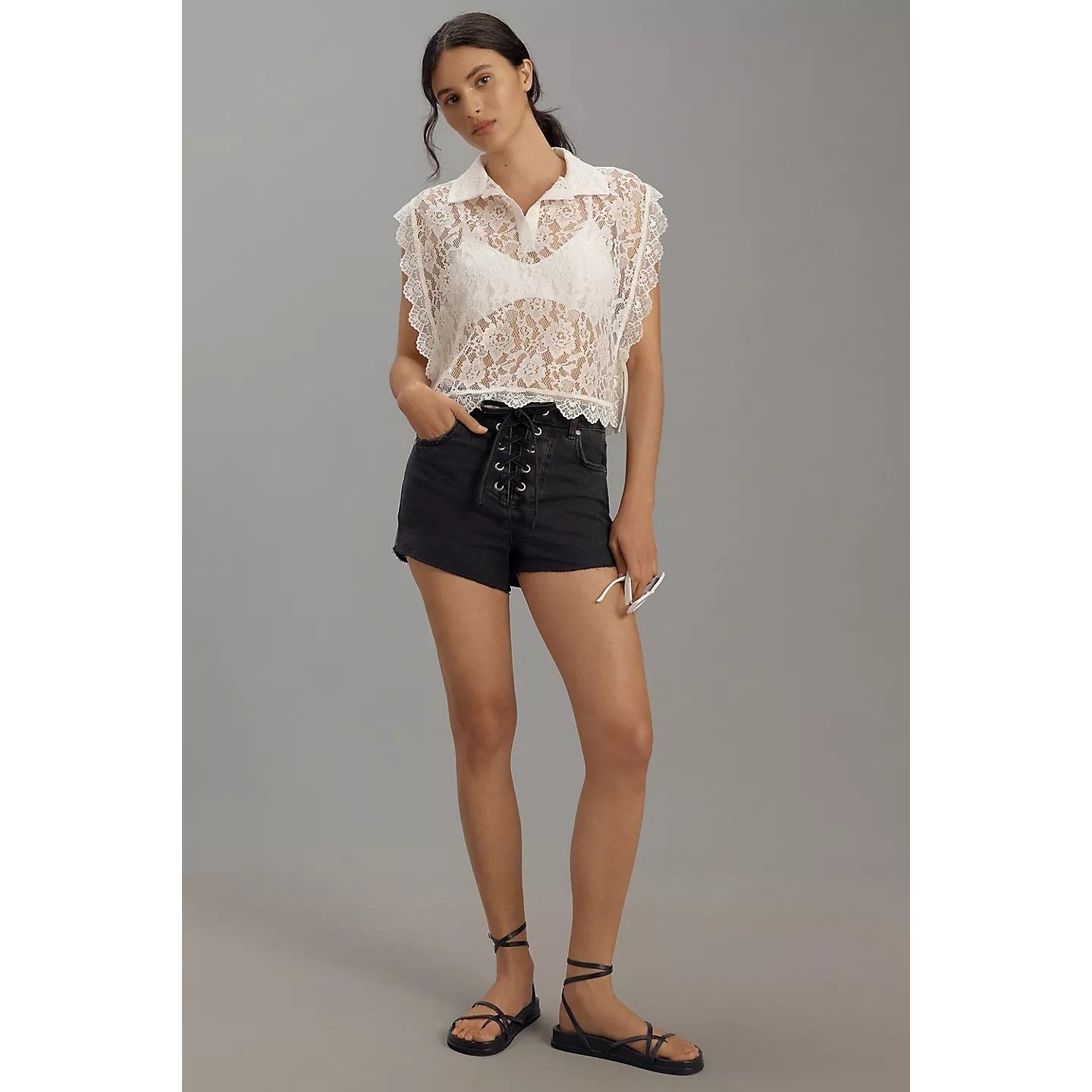Anthropologie NWT Anthropologie Pilcro Lace-Up Denim Shorts $108 SIZE 32 Size 32" / US 10 / IT 46 - 1 Thumbnail