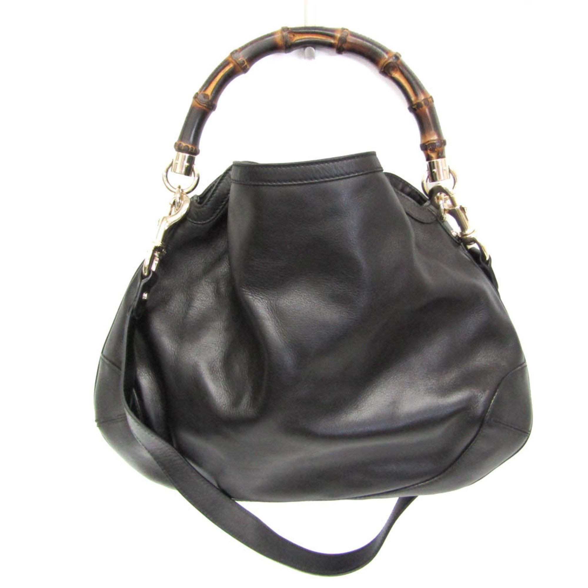 Gucci Bamboo 169961 Women's LeatherBamboo HandbagShoulder Bag Black