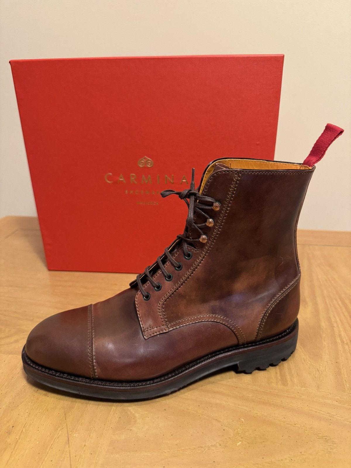 Carmina Carmina Custom Cordovan Frankenstitch Work Boots - Burgundy Size US 8.5 / EU 41-42 - 9 Thumbnail