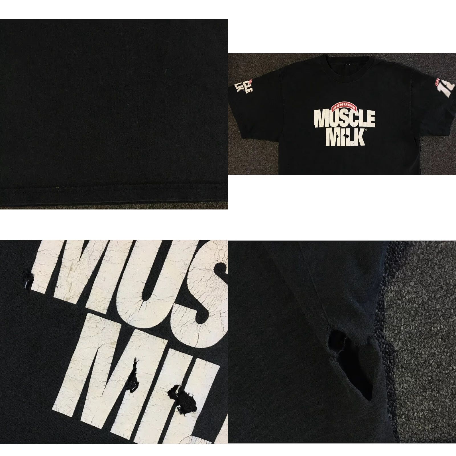 Thrasher VINTAGE Thrashed Muscle Milk Faded Distress Promo Shirt L Black Mens T-Shirt Short Sleeve Gym Grunge 80s 90s Humor Size US L / EU 52-54 / 3 - 8 Thumbnail