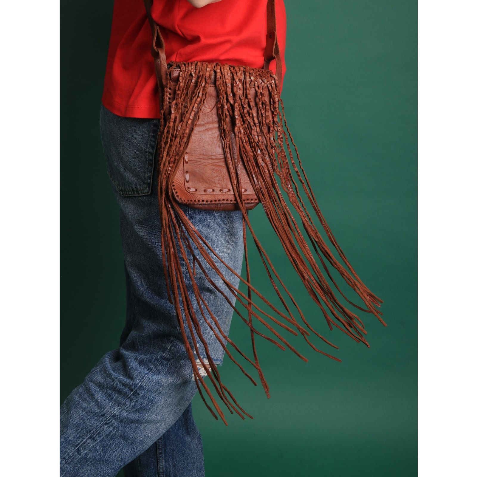 Vintage Boho Western Leather Fringe Crossbody Bag In Brown, Women's