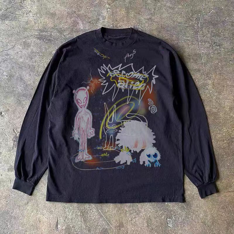 Vintage Black washed retro alien print long-sleeved T-shirt Size US M / EU 48-50 / 2 - 1 Thumbnail