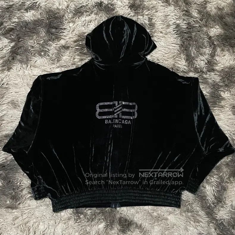 Balenciaga Balenciaga Rhinestone Velvet Zip-Up Hoodie Size US S / EU 44-46 / 1 - 1 Thumbnail