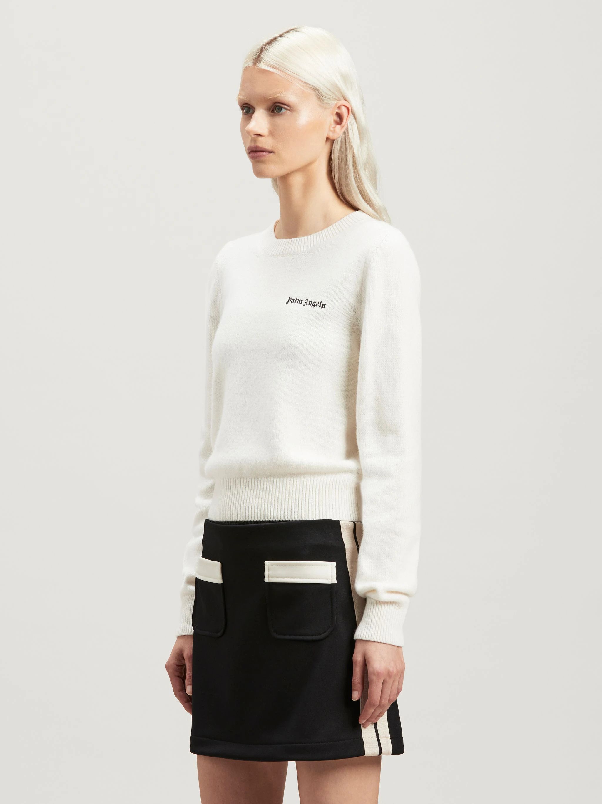 Palm Angels o1s22i1n0824 Embroidery Cropped Sweater in White Size L / US 10 / IT 46 - 4 Thumbnail