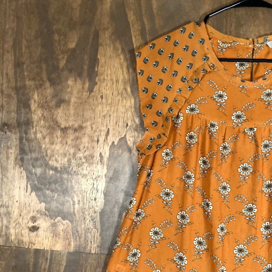 Loft LOFT Blouse Floral Cap Sleeve Button Back Closure Medium Womens Mustard Yellow Size M / US 6-8 / IT 42-44 - 4 Thumbnail
