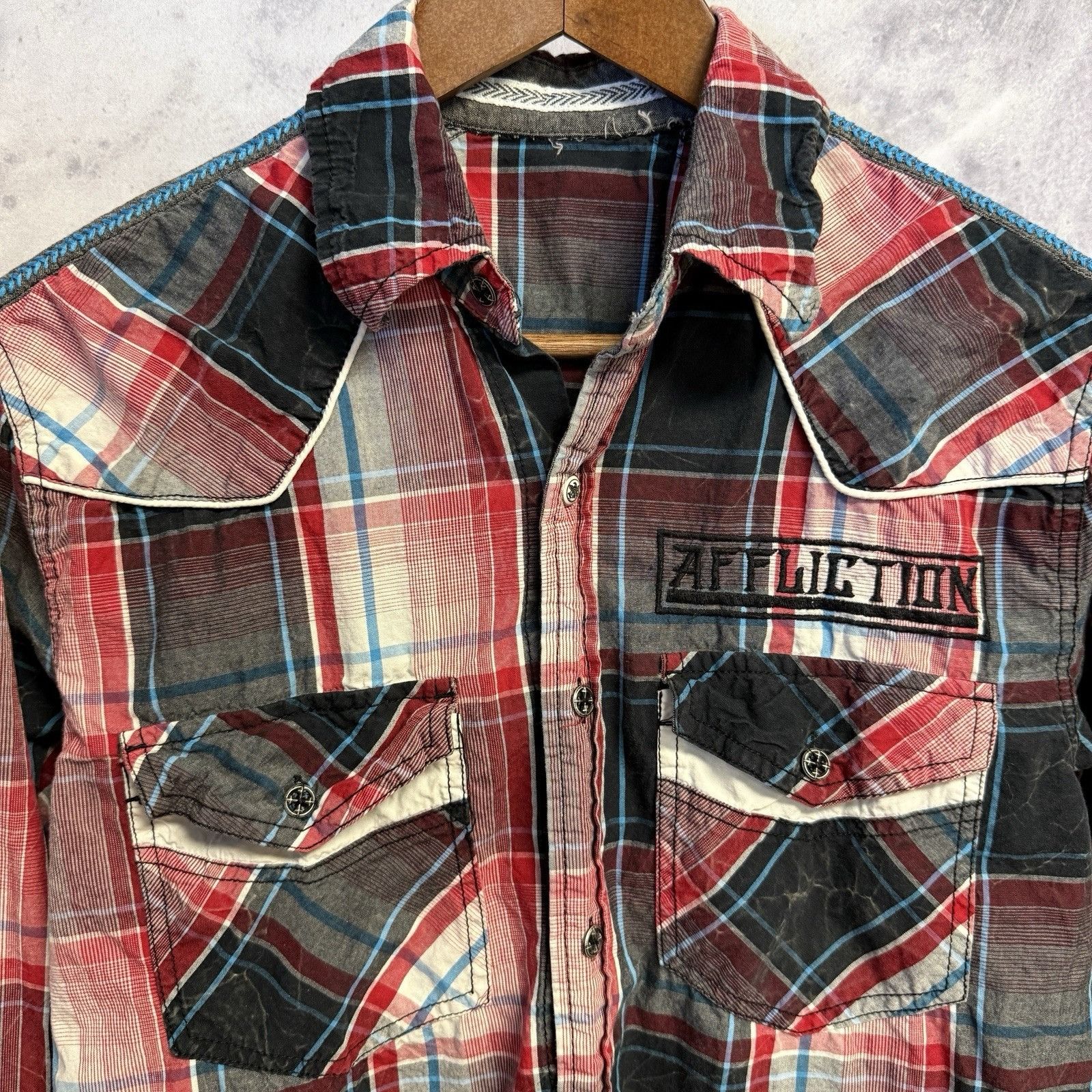 Affliction Affliction Button Up Shirt Mens Medium Red Plaid Long Sleeve Size US M / EU 48-50 / 2 - 3 Thumbnail
