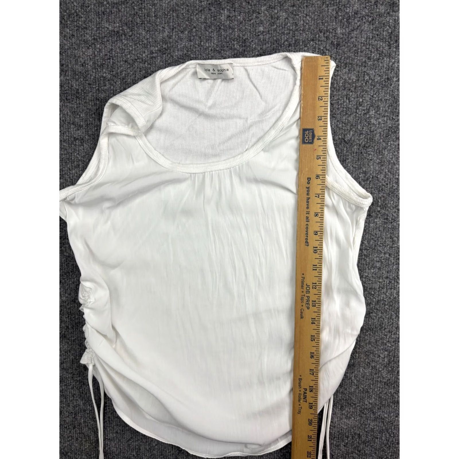 B Sides Lola & Sophie Top Women's Medium White Sleeveless Cinch Ruched Sides Lightweight Tank Shirt Size M / US 6-8 / IT 42-44 - 4 Thumbnail