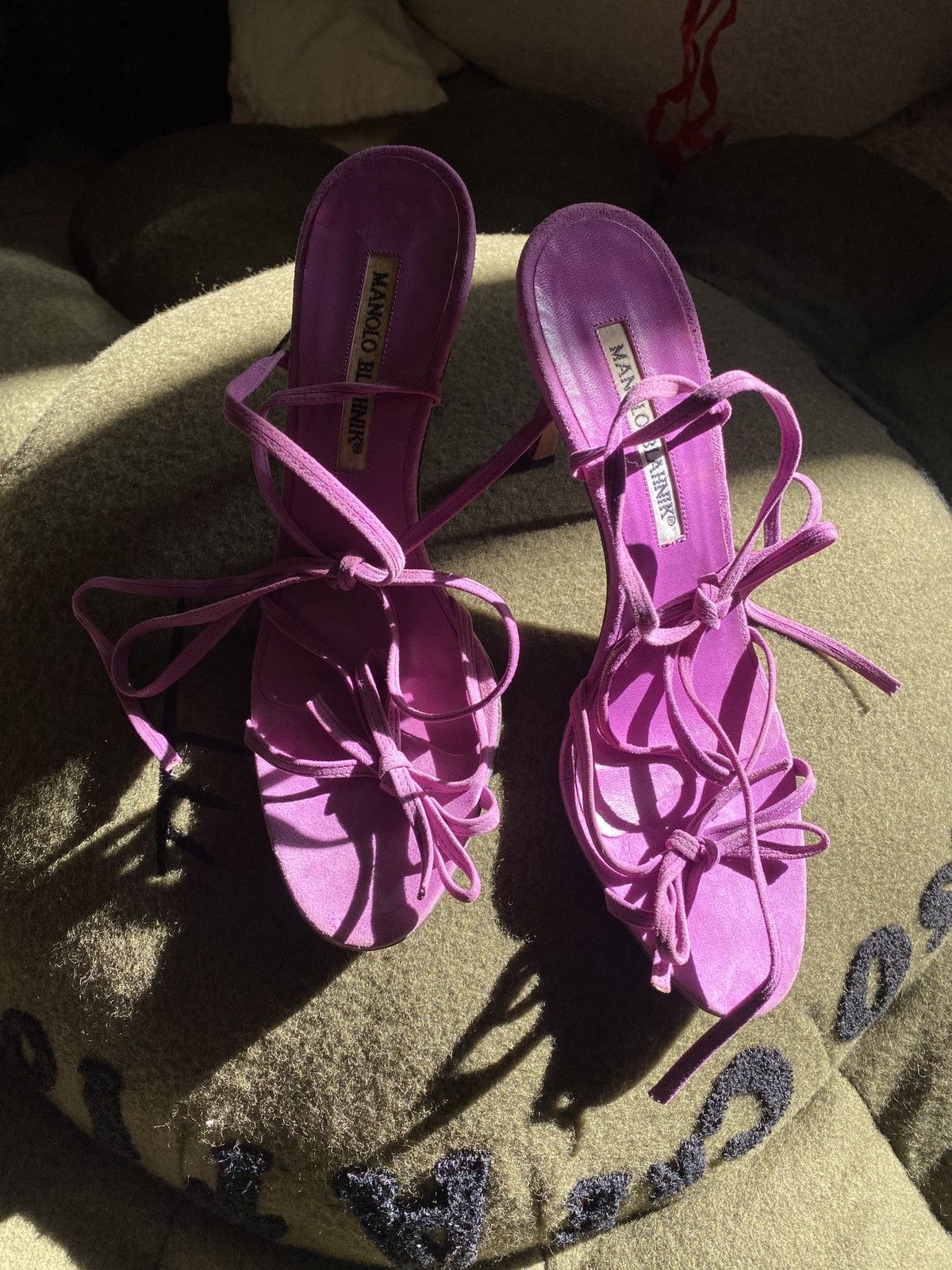 Manolo Blahnik Manolo Blahnik purple strappy suede sandals heels Size US 6.5 / IT 36.5 - 1 Thumbnail