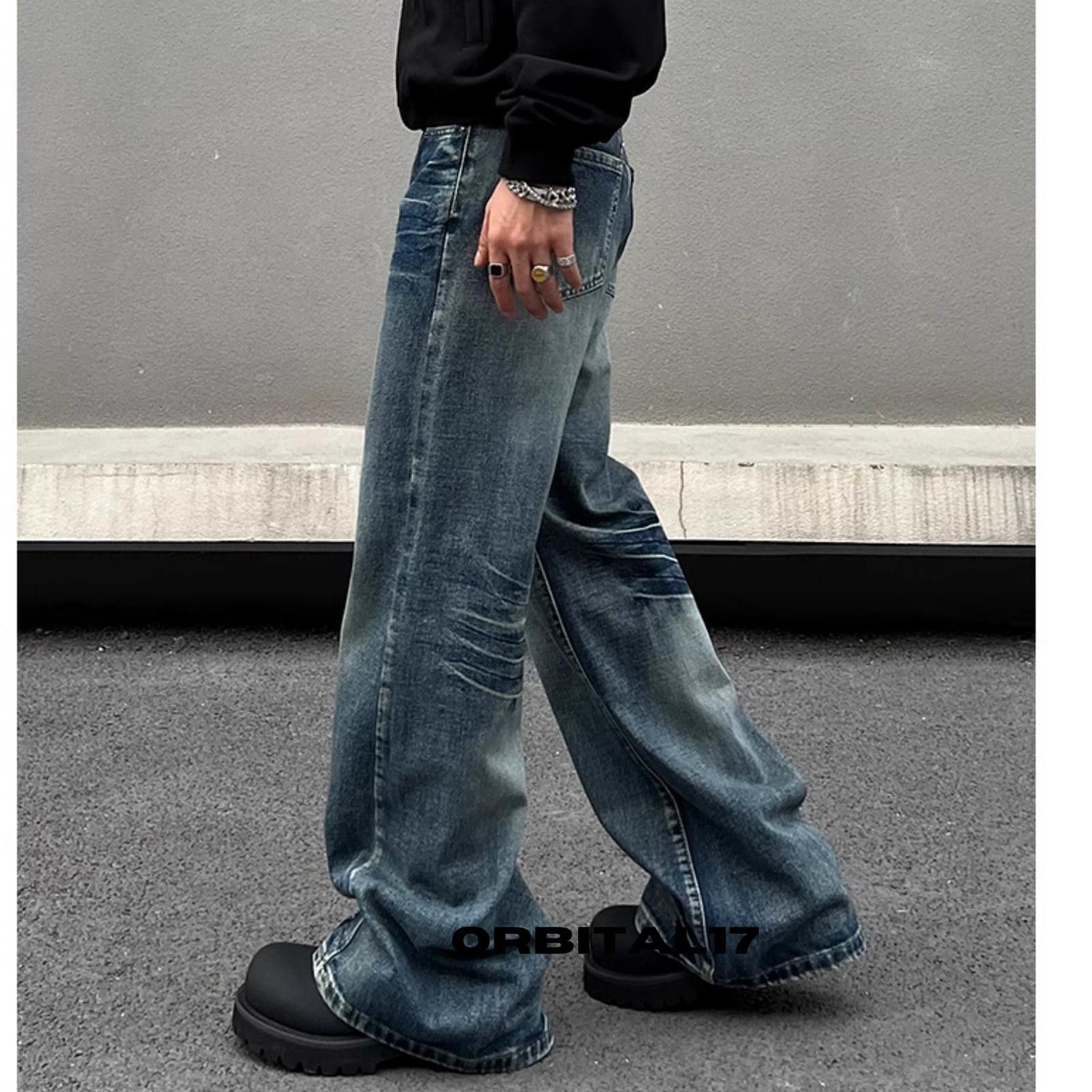 Vintage Blue Washed Whiskered Flared Denim Jeans Size US 32 / EU 48 - 3 Thumbnail