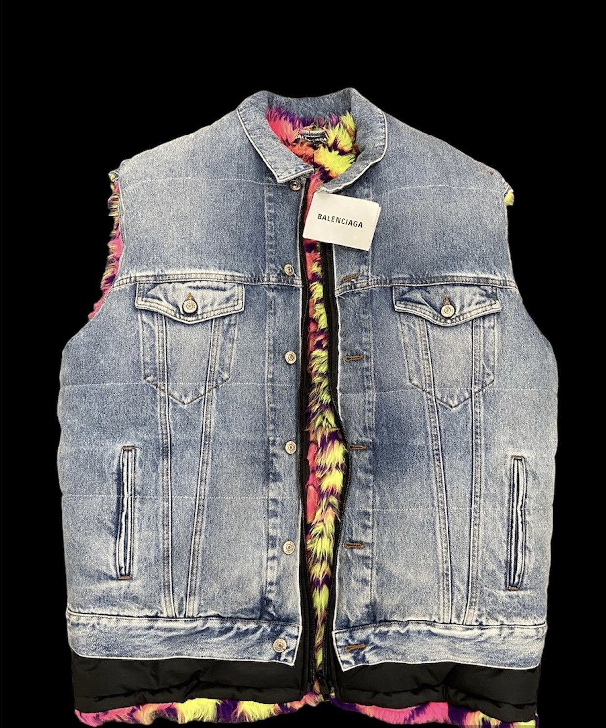 Balenciaga Balenciaga Fur Layered Rainbow Denim Jacket Size US S / EU 44-46 / 1 - 2 Thumbnail