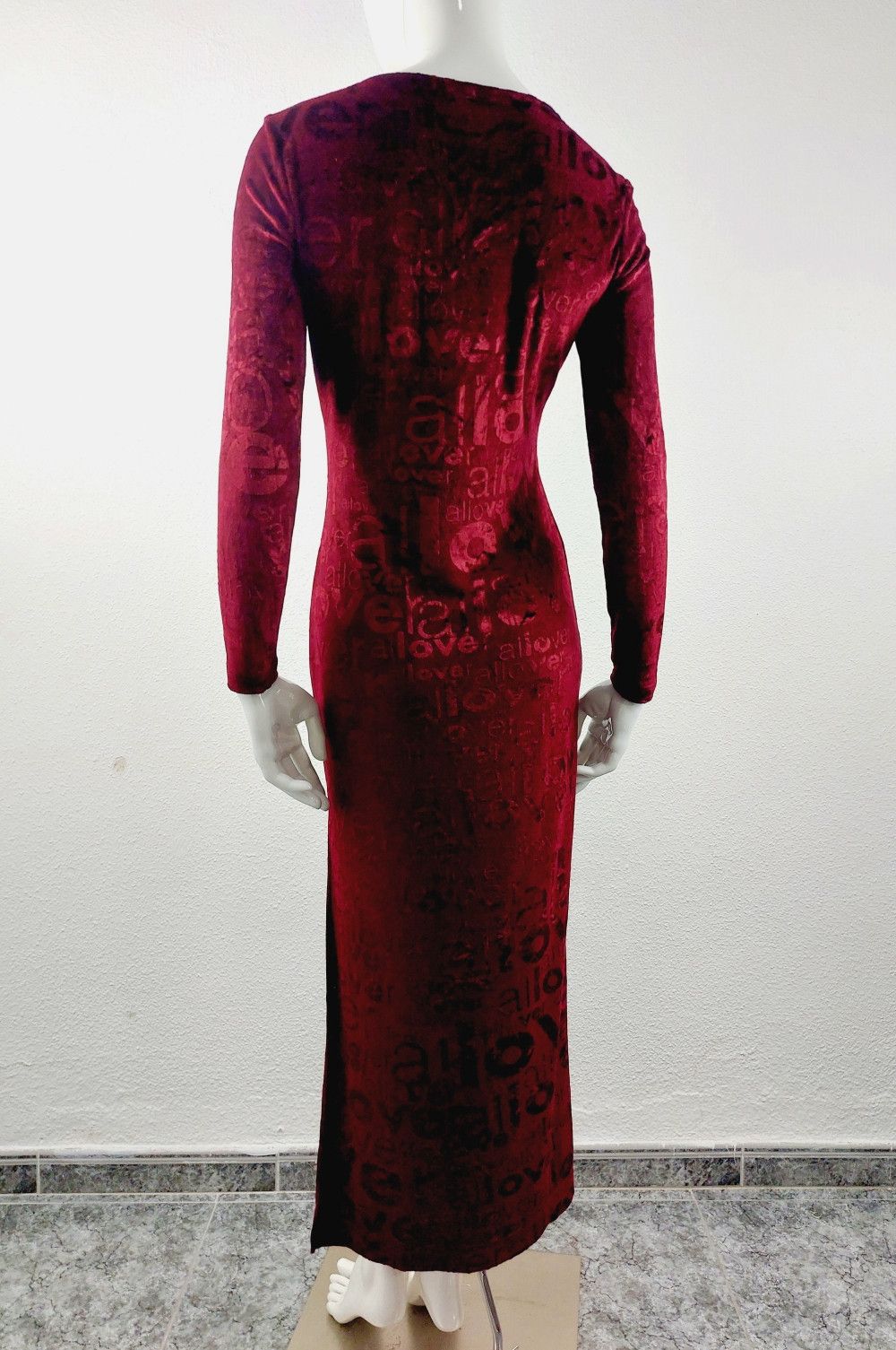 Moschino Moschino Jeans Velvet Love All Over Red Split Maxi Dress Size S / US 4 / IT 40 - 10 Thumbnail