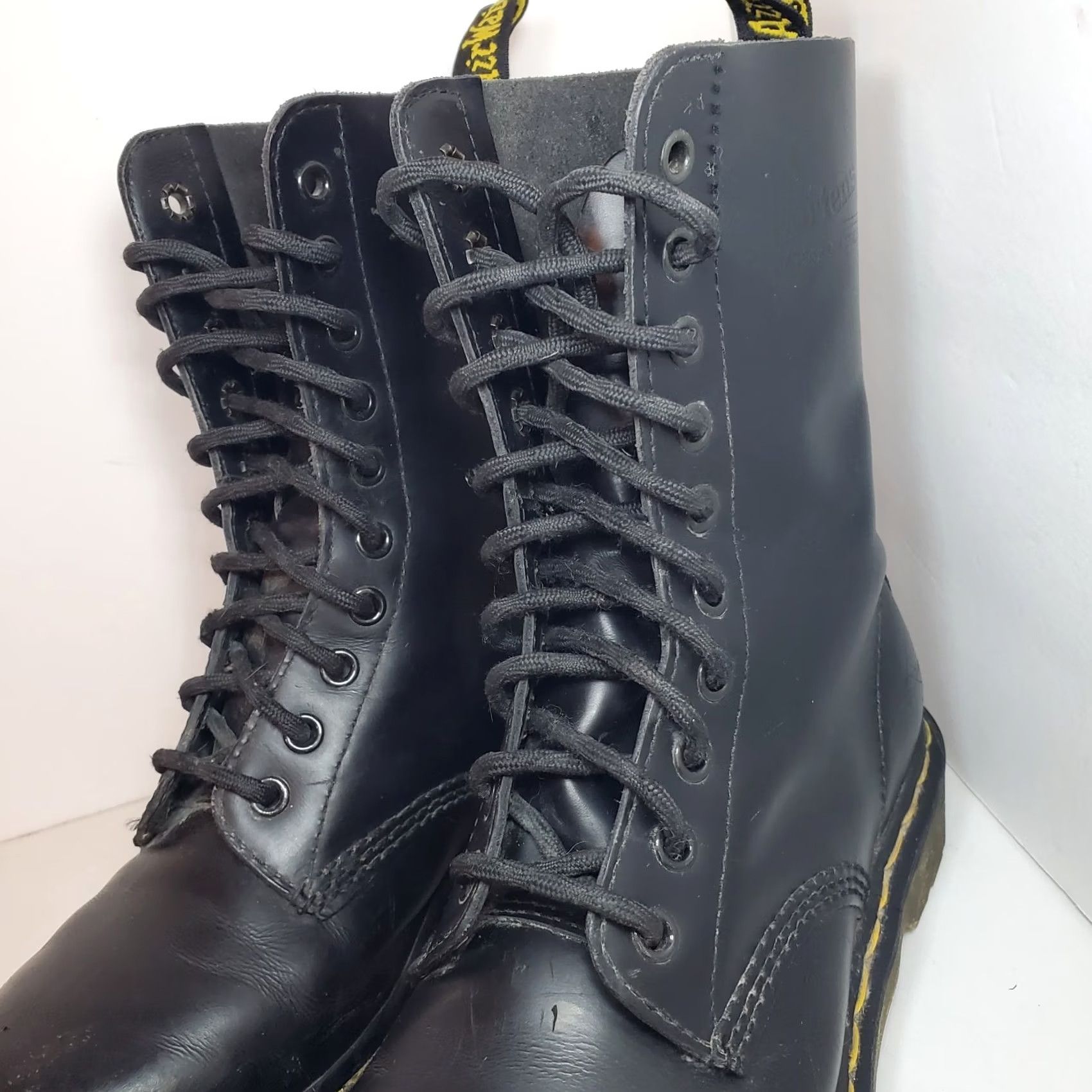 Dr. Martens Dr. Martens 1490 Smooth Leather 10 Eye Combat Boots Black Sz M6/W7 Womens Casual Leather 10 Eye Hole Grunge Punk 90s Band Army Moto Shoes Size US 7 / IT 37 - 7 Thumbnail