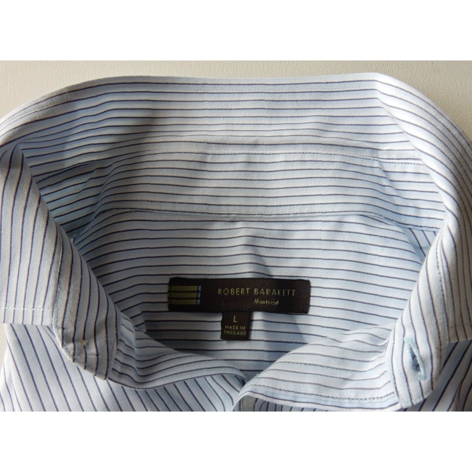 Vintage VINTAGE Robert Barakett Men's Shirt Long Sleeve Button-Up Size L Blue Striped Cotton Size US L / EU 52-54 / 3 - 4 Thumbnail