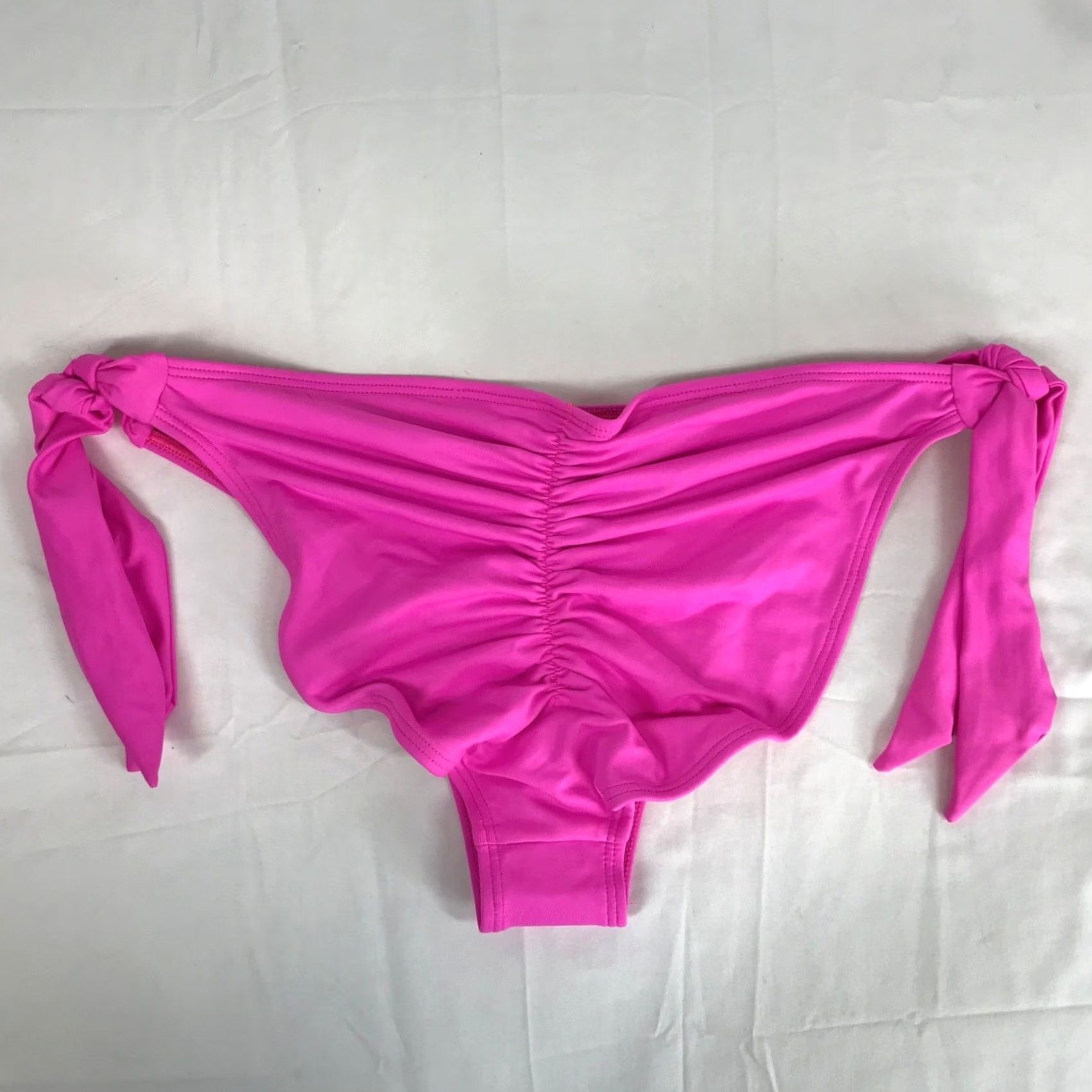 Vintage VINTAGE? No — (Original is not vintage) Frederick's of Hollywood Hot Pink Side Tie Ruched Bikini Bottom 1X/2X NWT Size 40" / US 18 - 5 Thumbnail
