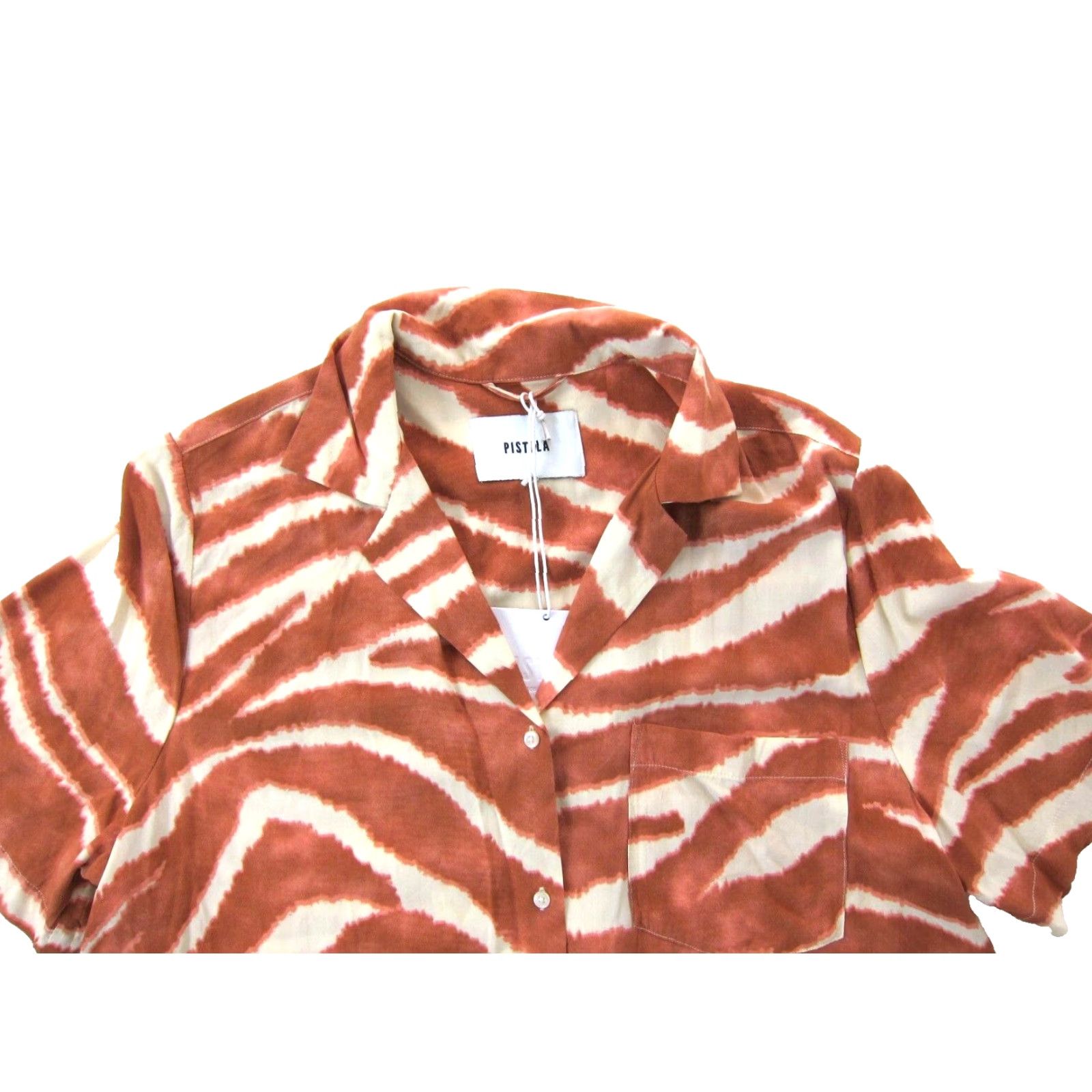 Pistola NWT Pistola Blouse Shirt Women Large Brown Ivory Safari Dream Button Short Sleeve Rayon Size L / US 10 / IT 46 - 4 Thumbnail