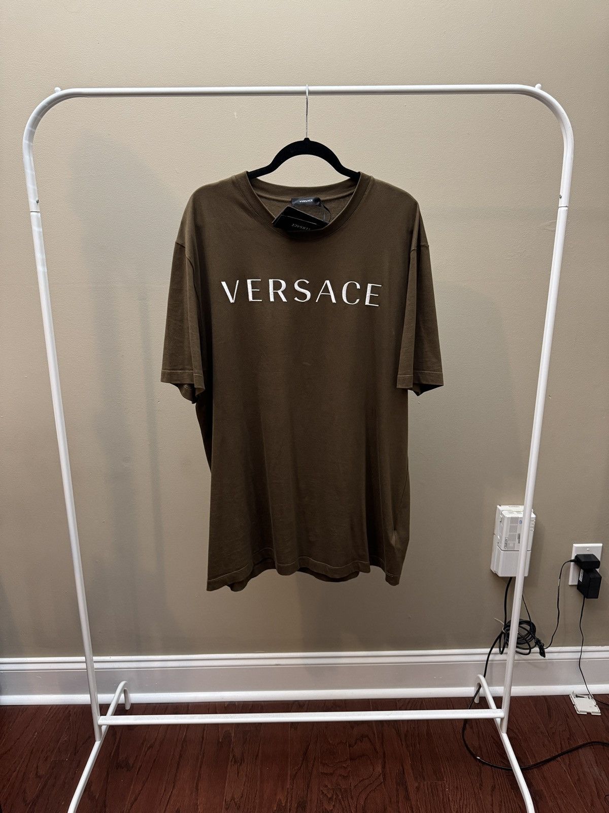 Versace Olive/White Embroidered logo T Shirt