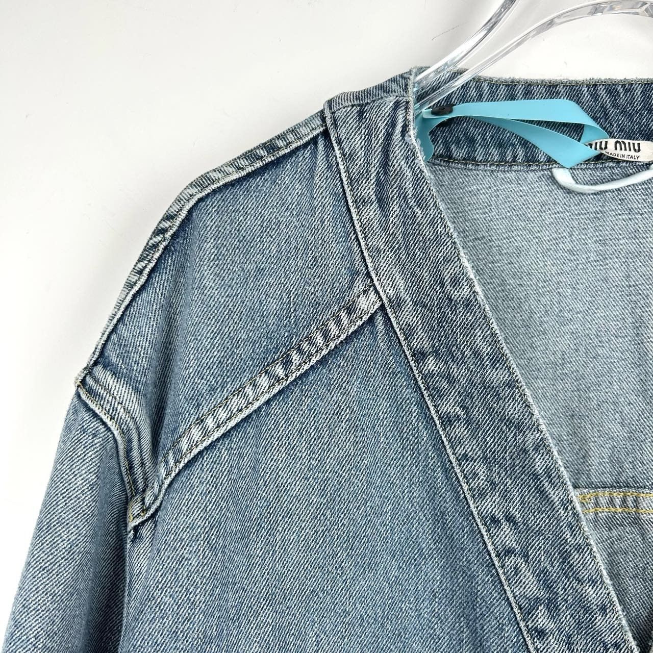 Miu Miu MiuMiu Logo Print Multi-Pocket Vintage Blue Denim Jacket, Si Size M / US 6-8 / IT 42-44 - 7 Thumbnail