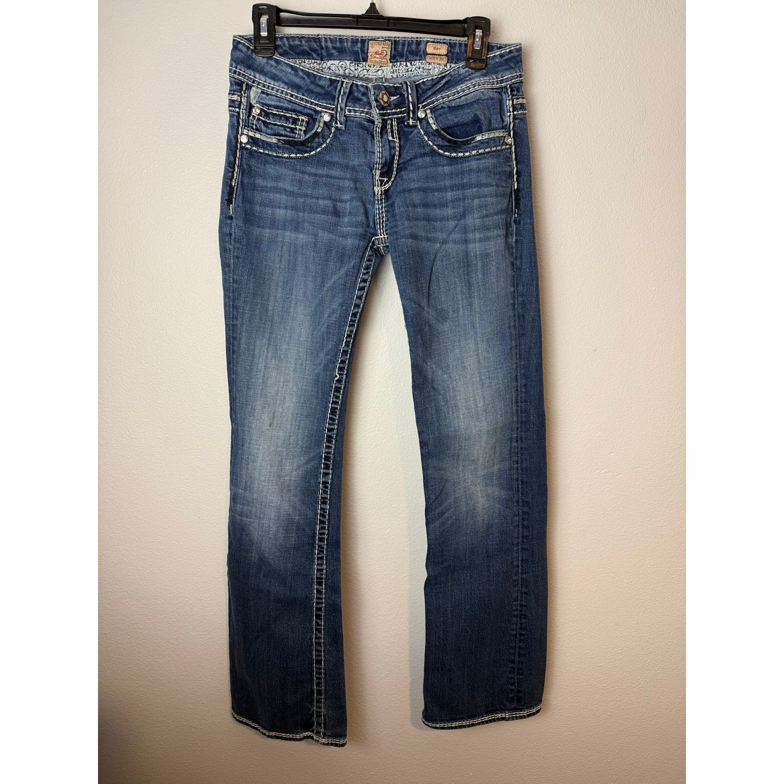 Miss Me Studio 5 Bootcut Jeans 29v33, Thick Stitch Embellished bling Size 29" - 6 Thumbnail