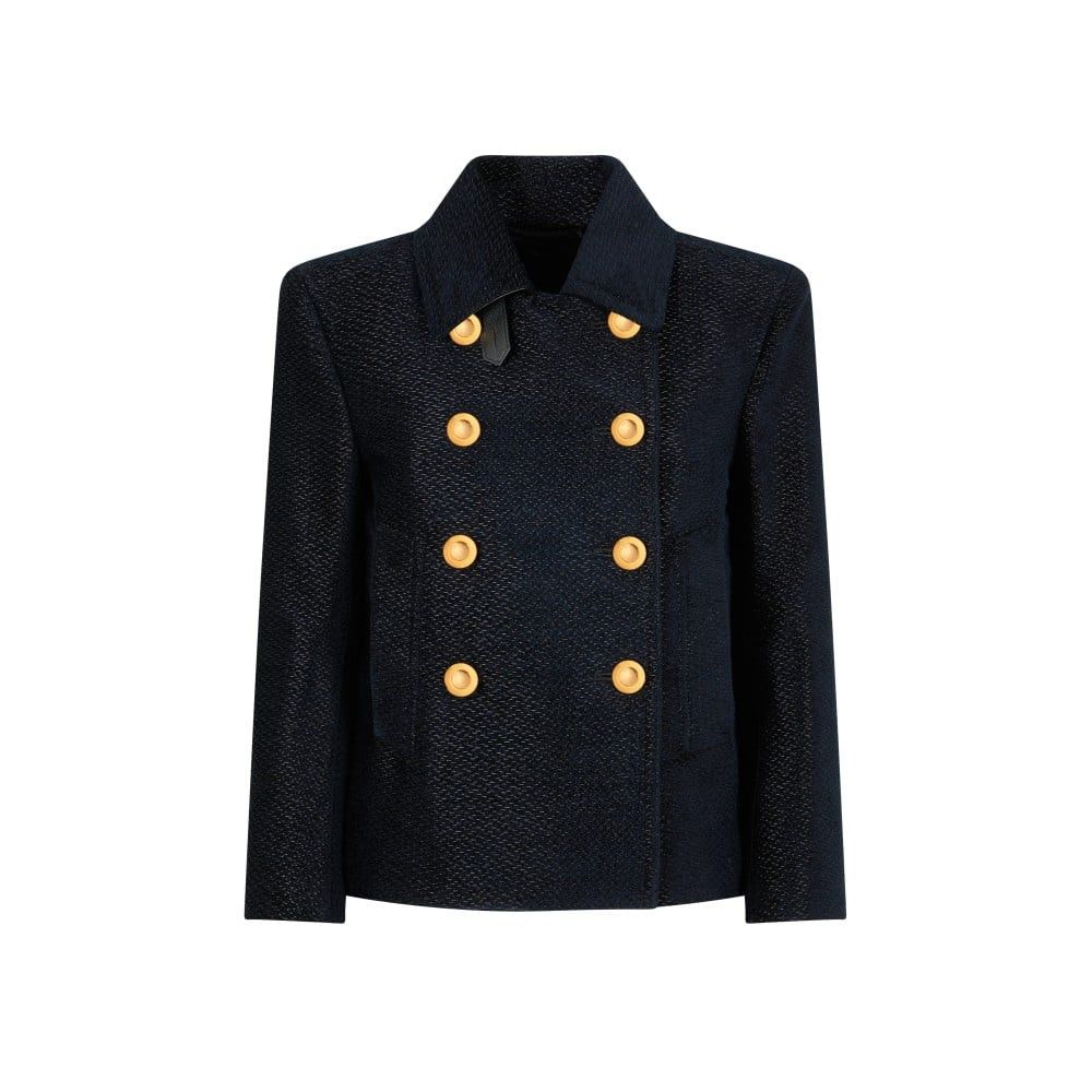 Tom Ford o1loc1c0126 CS1248 Metallic Silk Cropped Peacoat in Blue Size M / US 6-8 / IT 42-44 - 1 Thumbnail