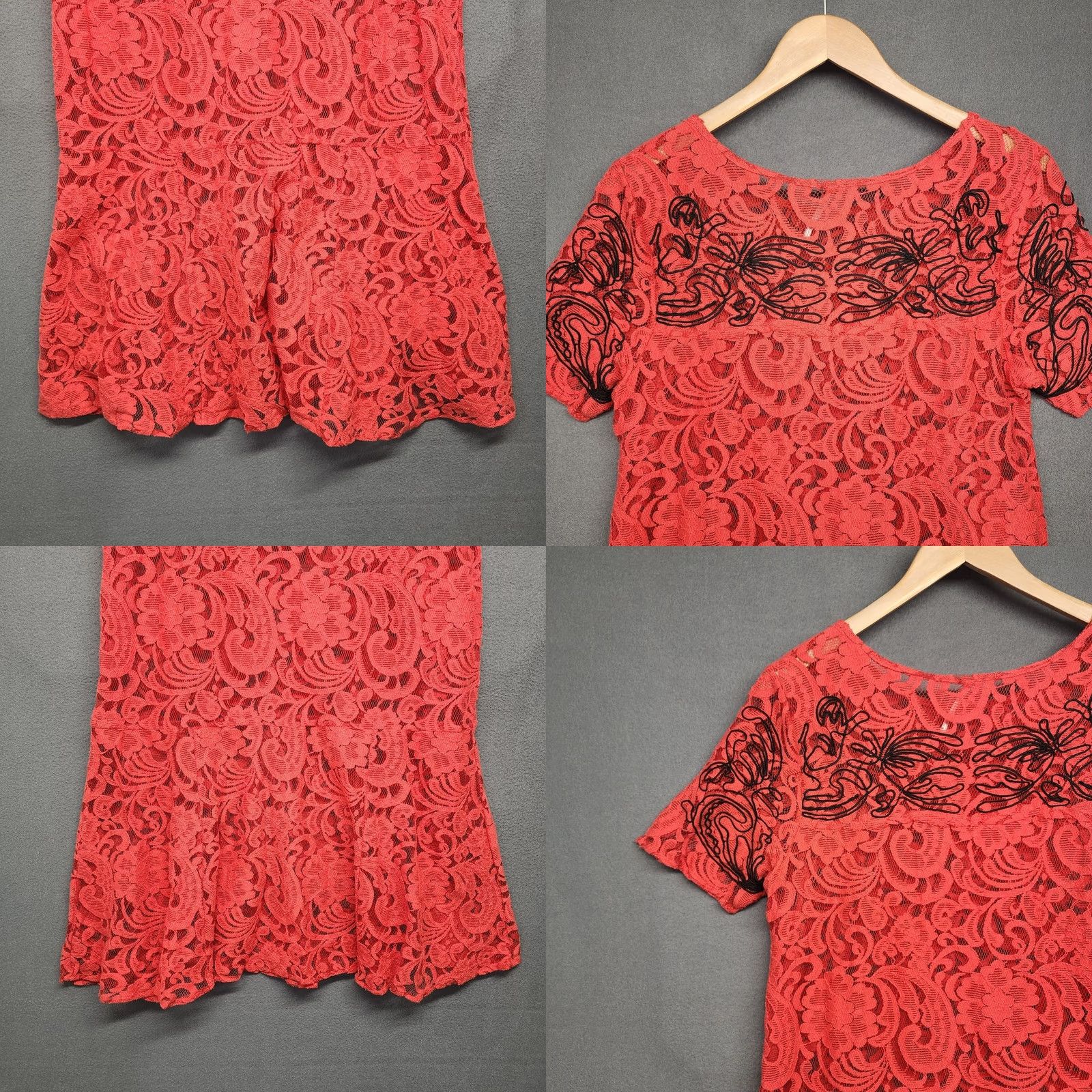 Free People Free People Dress Shell Red Lace Shift Pullover Short Sleeve Size L Womens Knee Length Dress Size L / US 10 / IT 46 - 8 Thumbnail
