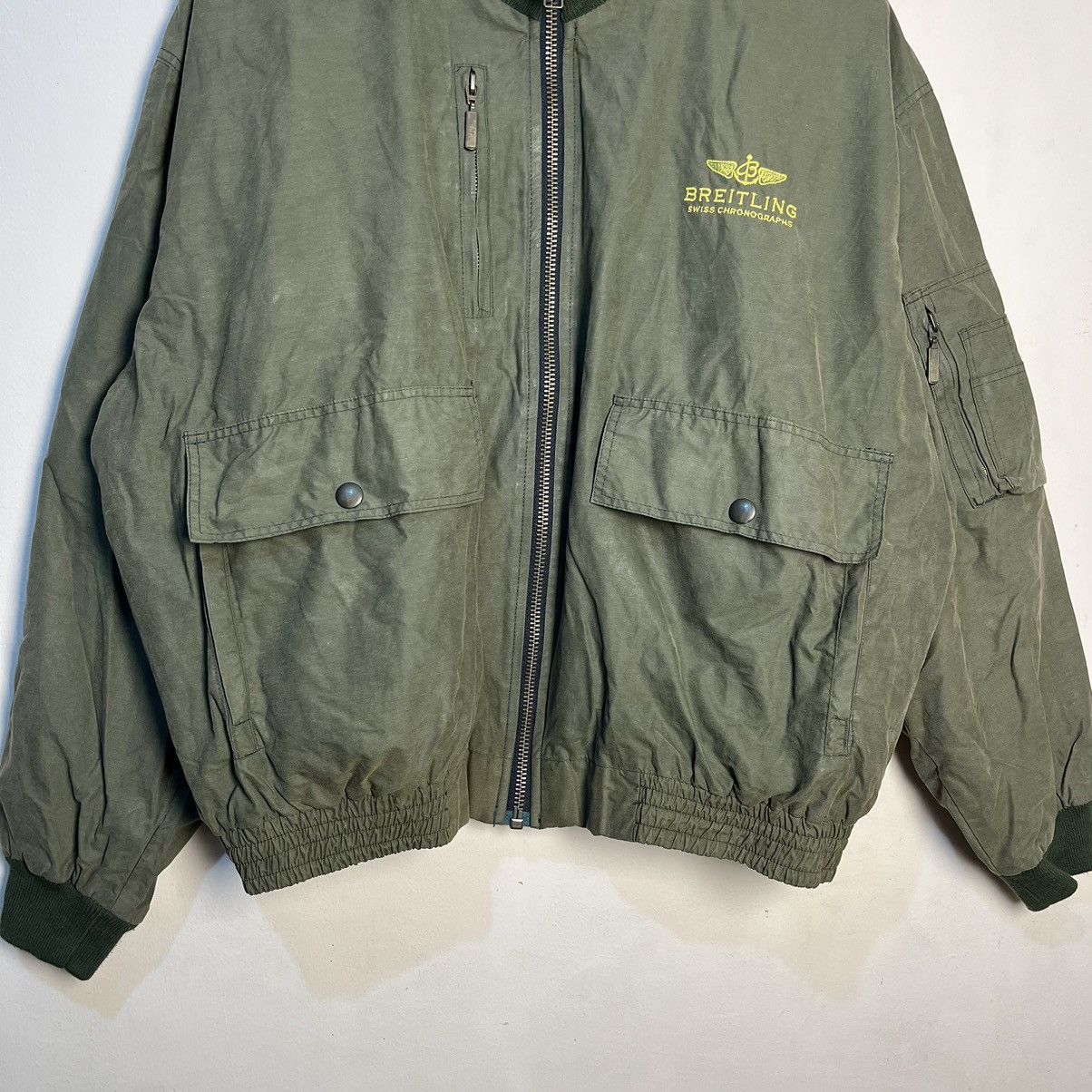 Alpha Industries Vintage Breitling Aviation Pained Waxed Bomber Jacket Size US L / EU 52-54 / 3 - 3 Thumbnail