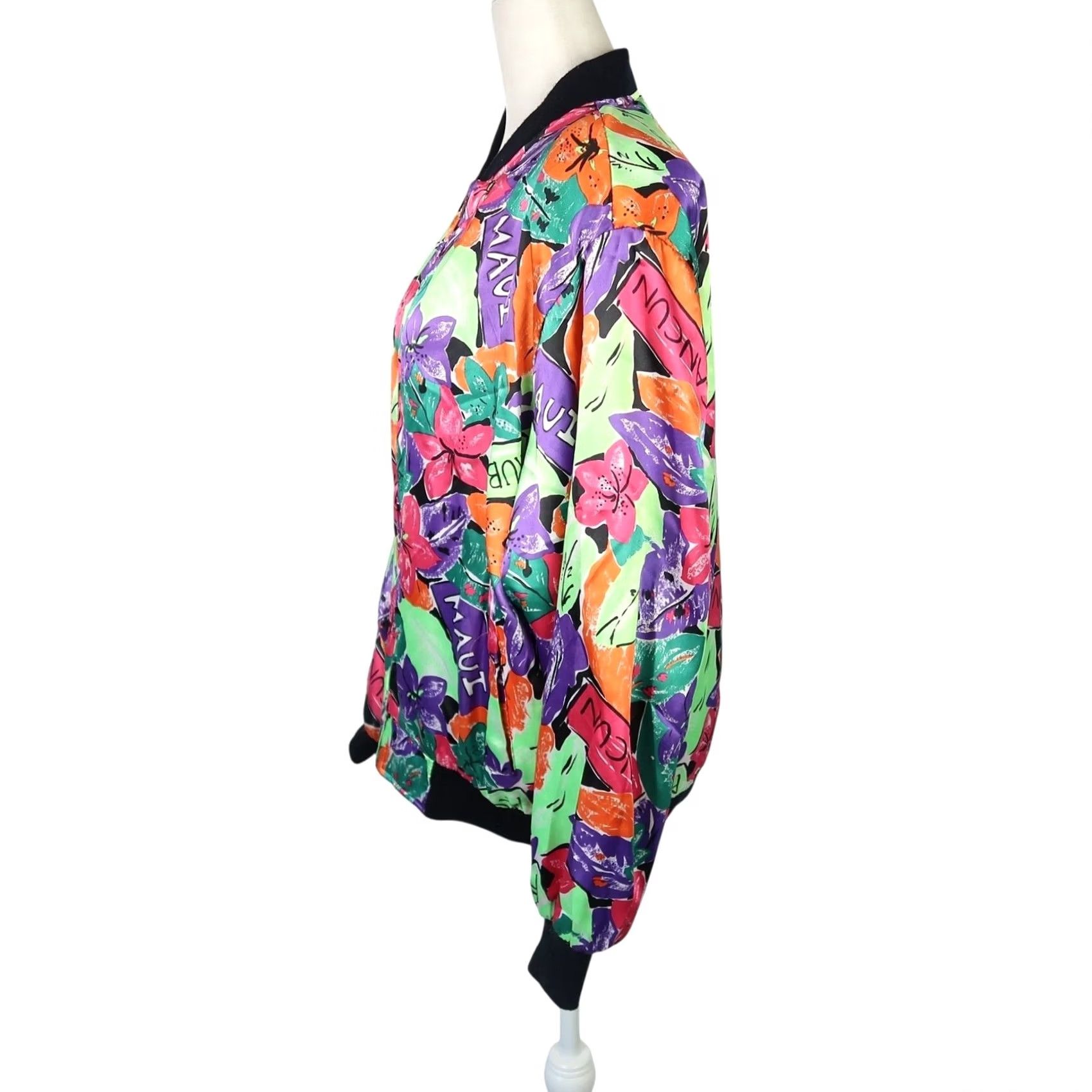 Vintage VINTAGE Stefano Tropical Floral Island Print Satin Bomber Jacket M Womens Size M / US 6-8 / IT 42-44 - 3 Thumbnail