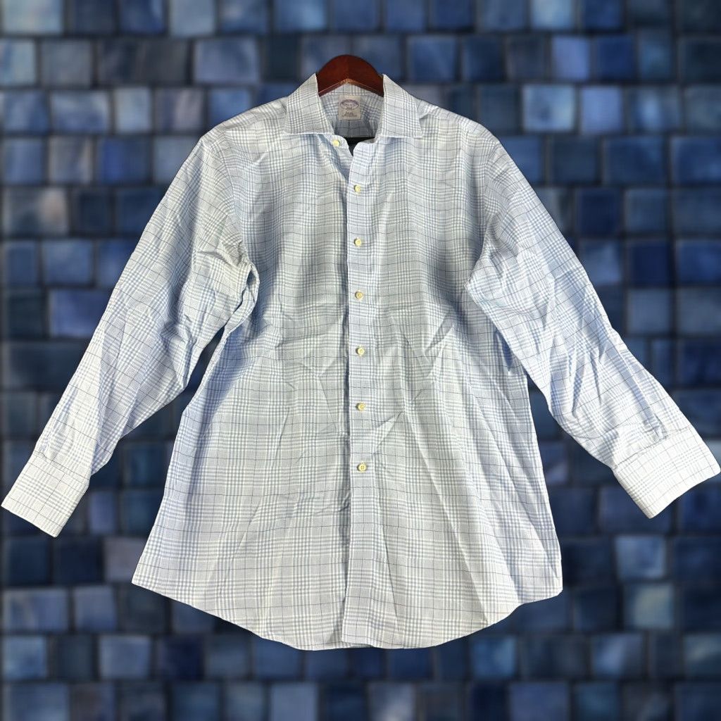 Brooks Brothers Brooks Brothers 346 Shirt Mens 16.5 Slim Non-Iron Blue Plaid Cotton Button-Up Shirt Size US XL / EU 56 / 4 - 1 Thumbnail