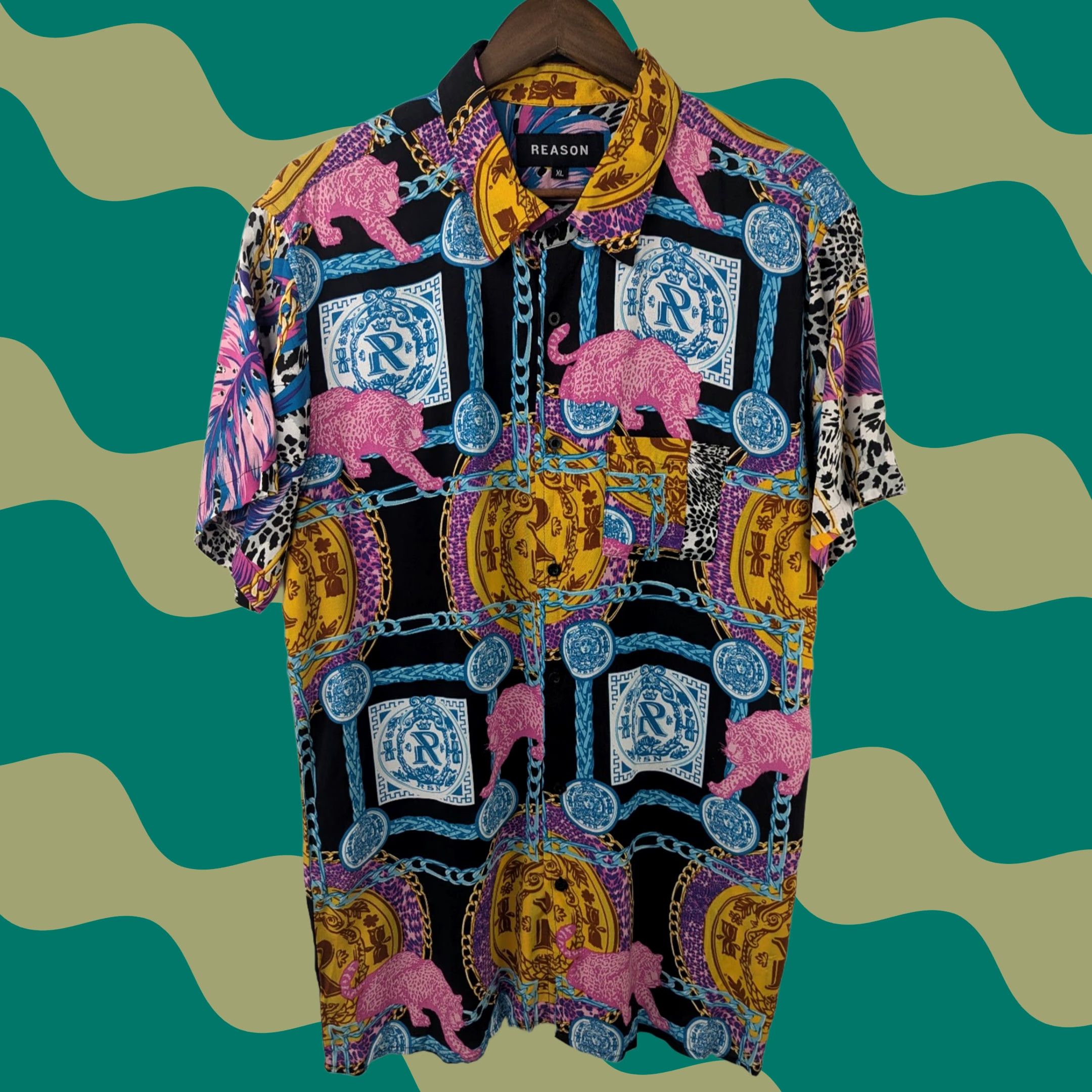 Reason Reason Leopard Abstract Hawaiian Shirt Men's XL Floral Short Sleeve Button-Up Size US XL / EU 56 / 4 - 1 Thumbnail